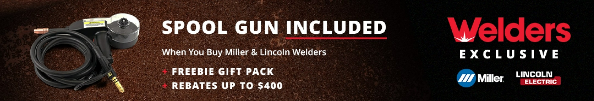 Free spool gun with select Miller & Lincoln welding machines