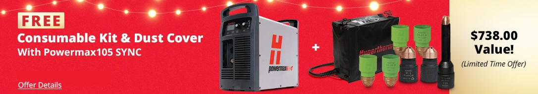 Free consumable kit and dust cover with Hypertherm Powermax105 SYNC plasma cutters ($738 Value!)