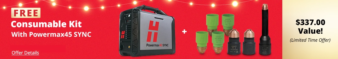 Free consumable kit with Hypertherm Powermax45 SYNC plasma cutters ($337 Value!)