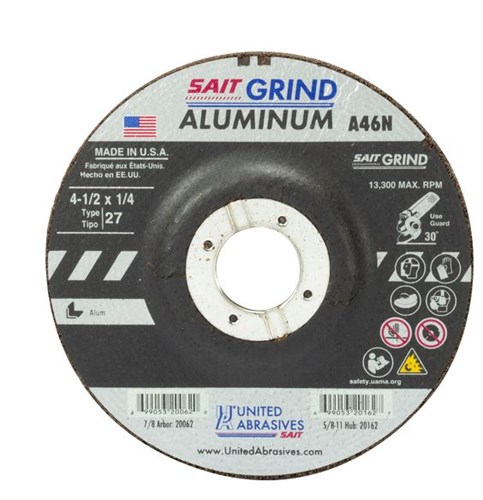 SAIT 4-1/2x1/4x7/8 A46N Aluminum No Hub Type 27 Grinding Wheel #20062 (25 pack) for sale online