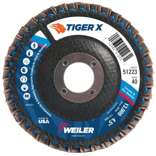 Weiler 4-1/2" Tiger X Flap Disc, Flat (TY27) #51223 (10 Pk)