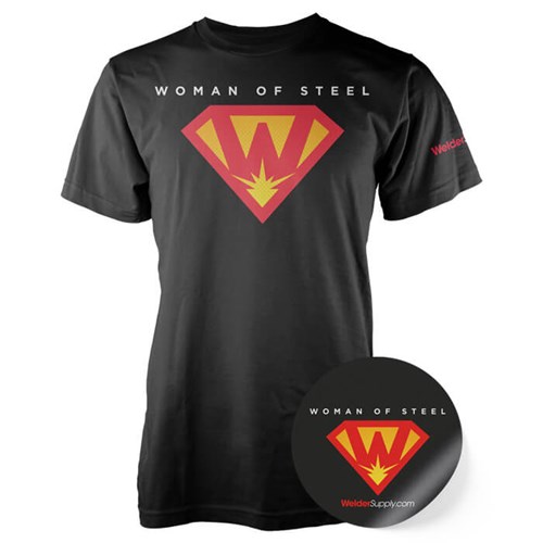 Woman of Steel exclusive Welders Supply t-shirt & stickers