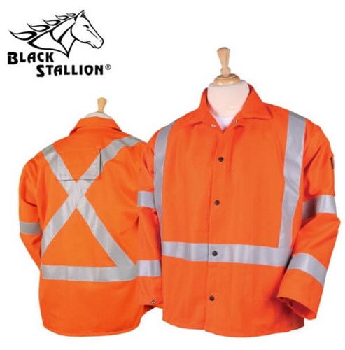 Black Stallion TruGuard™ Orange 200 FR Cotton Welding Jacket, Reflectives - 30" #JF1012-OR